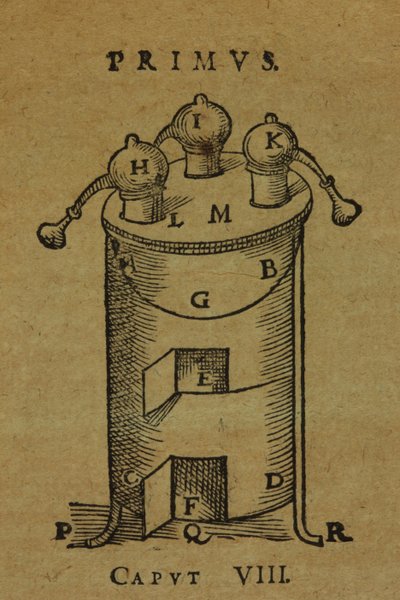 Eine Still, gezeigt auf Seite 17 von De distillatione lib. IX von Giambattista della Porta
